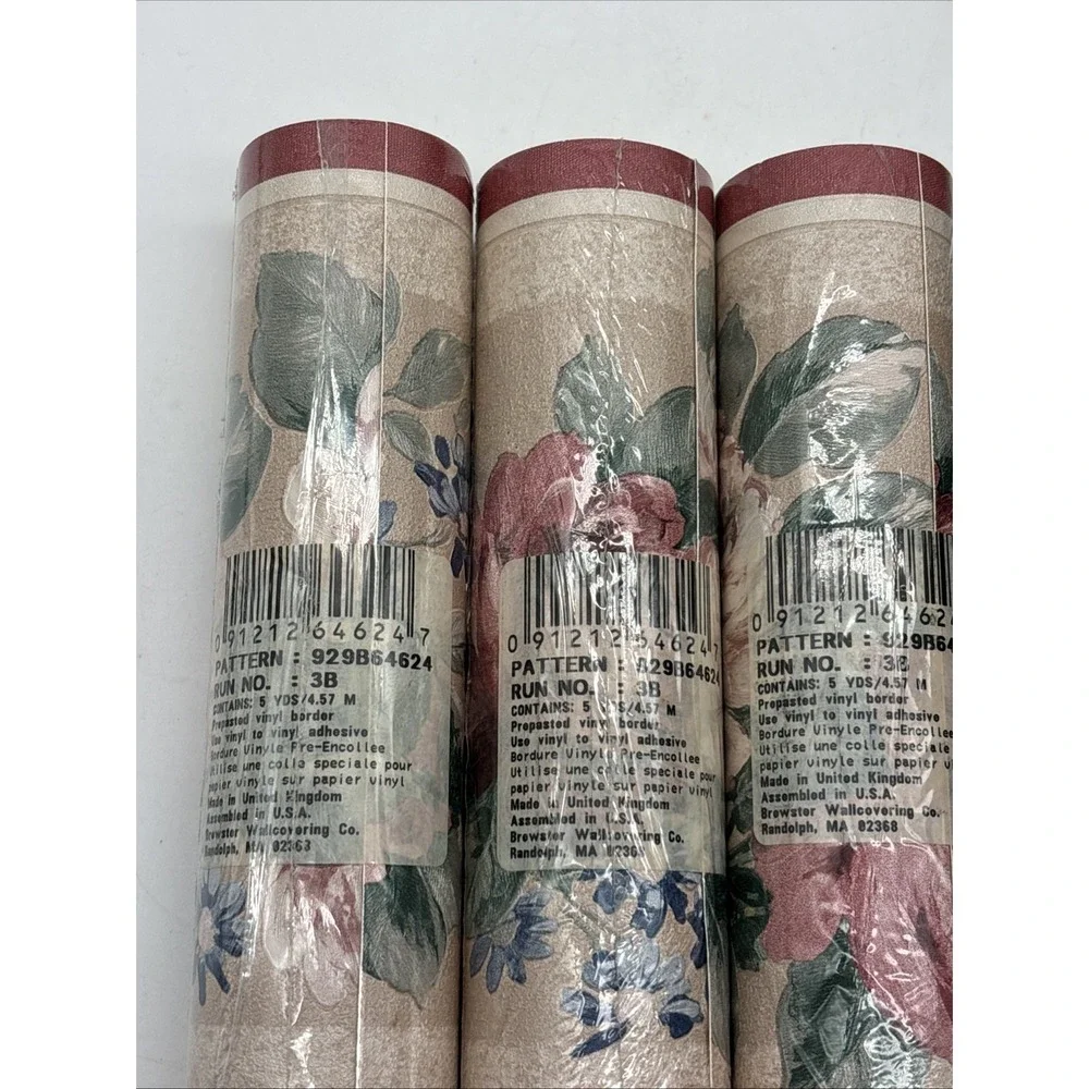 3- Brewster Home Fashions wallpaper border Floral Cottage Country NOS